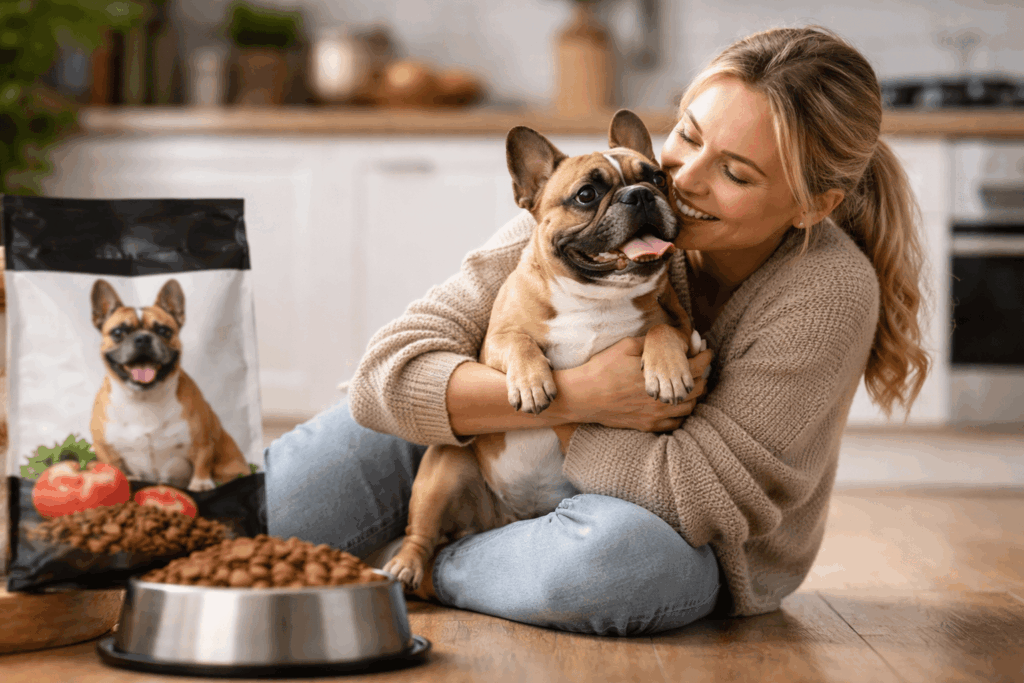 Câlins avec un bulldog français