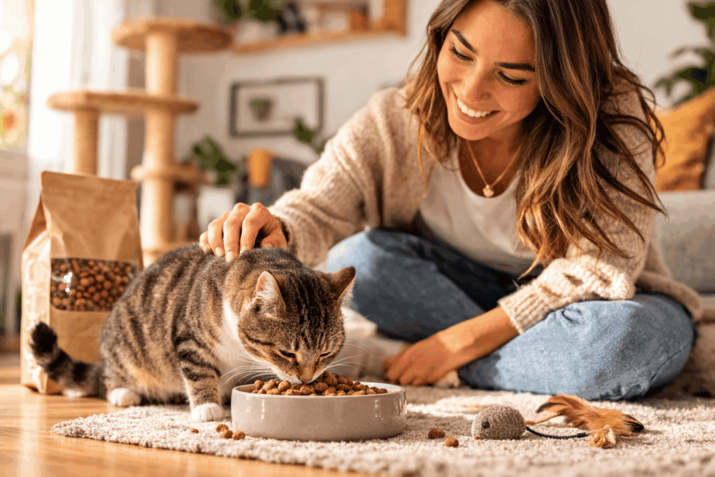 un chat stérilisé mangeant ses croquettes pour chat stérilisé