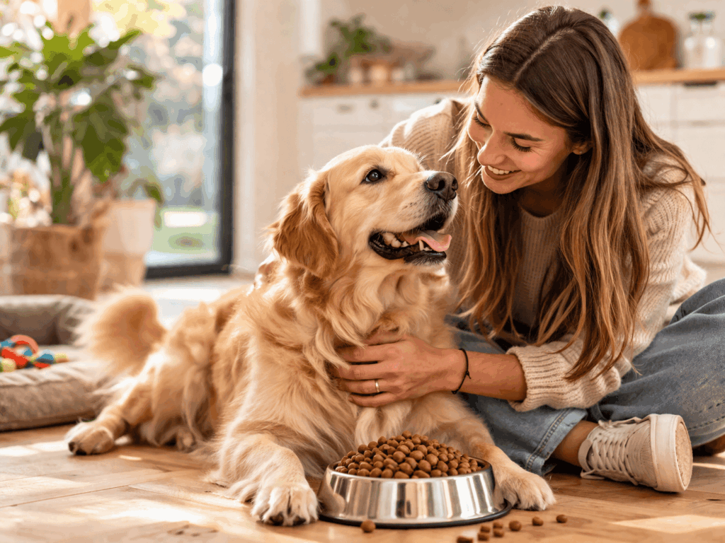un chien dégustant ses croquettes françaises