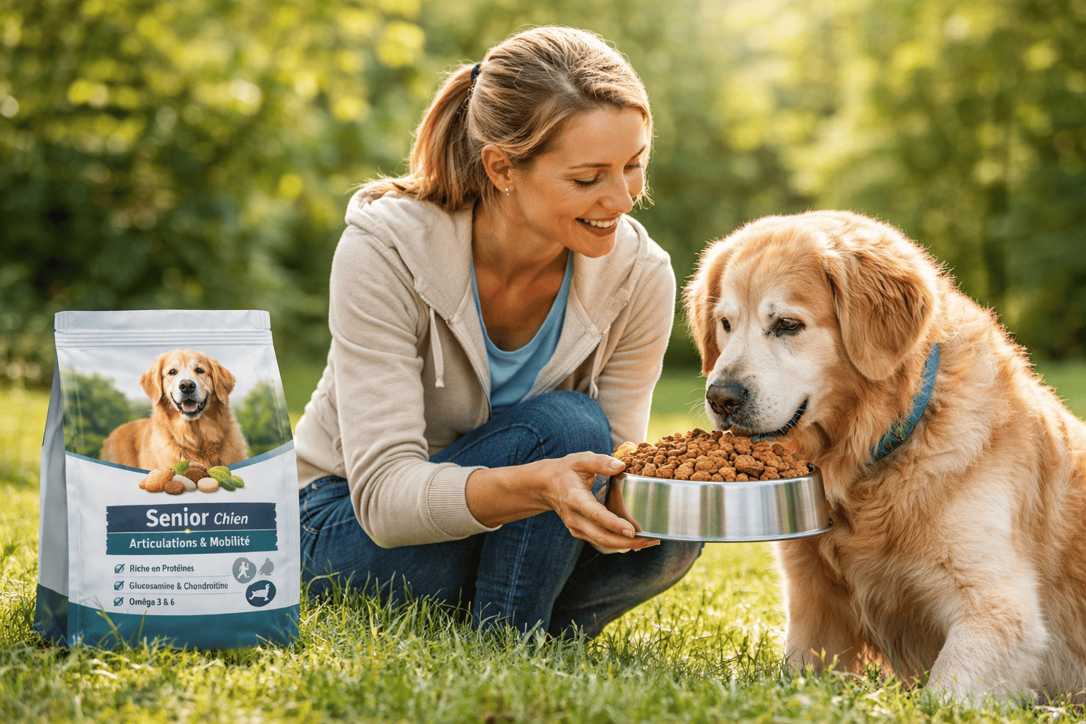 un chien soulagé de l’arthrose grâce à ses croquettes